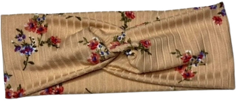 Peach Floral Ribbed Headband