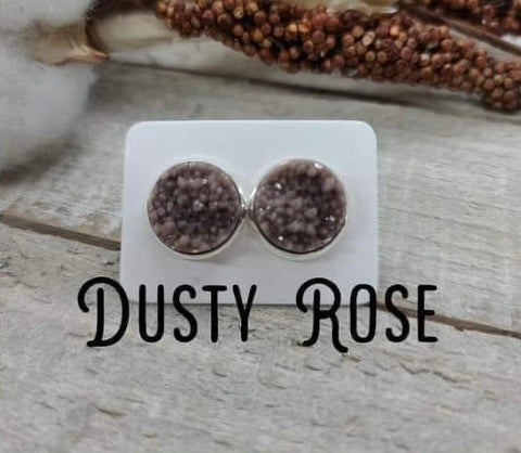 Dusty Rose Druzy Stud Earrings