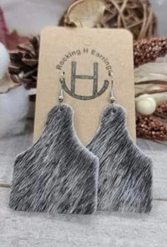 Black and White Hair on Hide Cow Tag Earrings