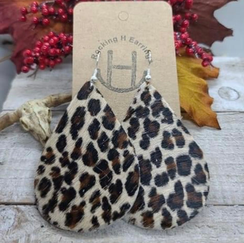 Leopard Hair on Hide Teardrop Earrings