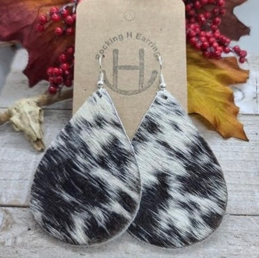 Black & White Hair on Hide Teardrop Earrings